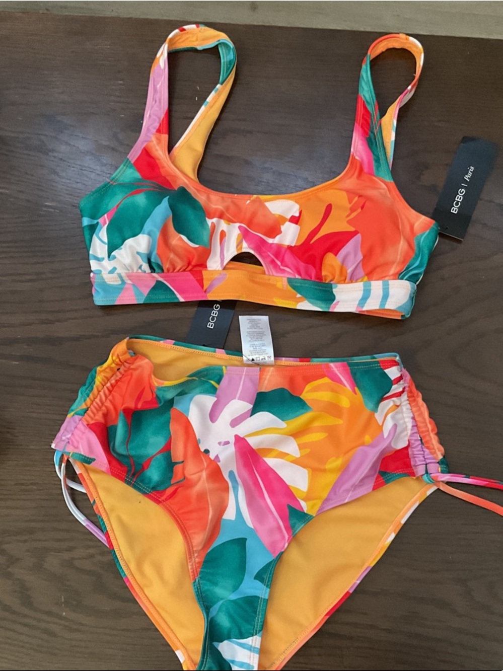 BCBG Vibrant Floral Orange-Pink Two-Piece Swimsuit